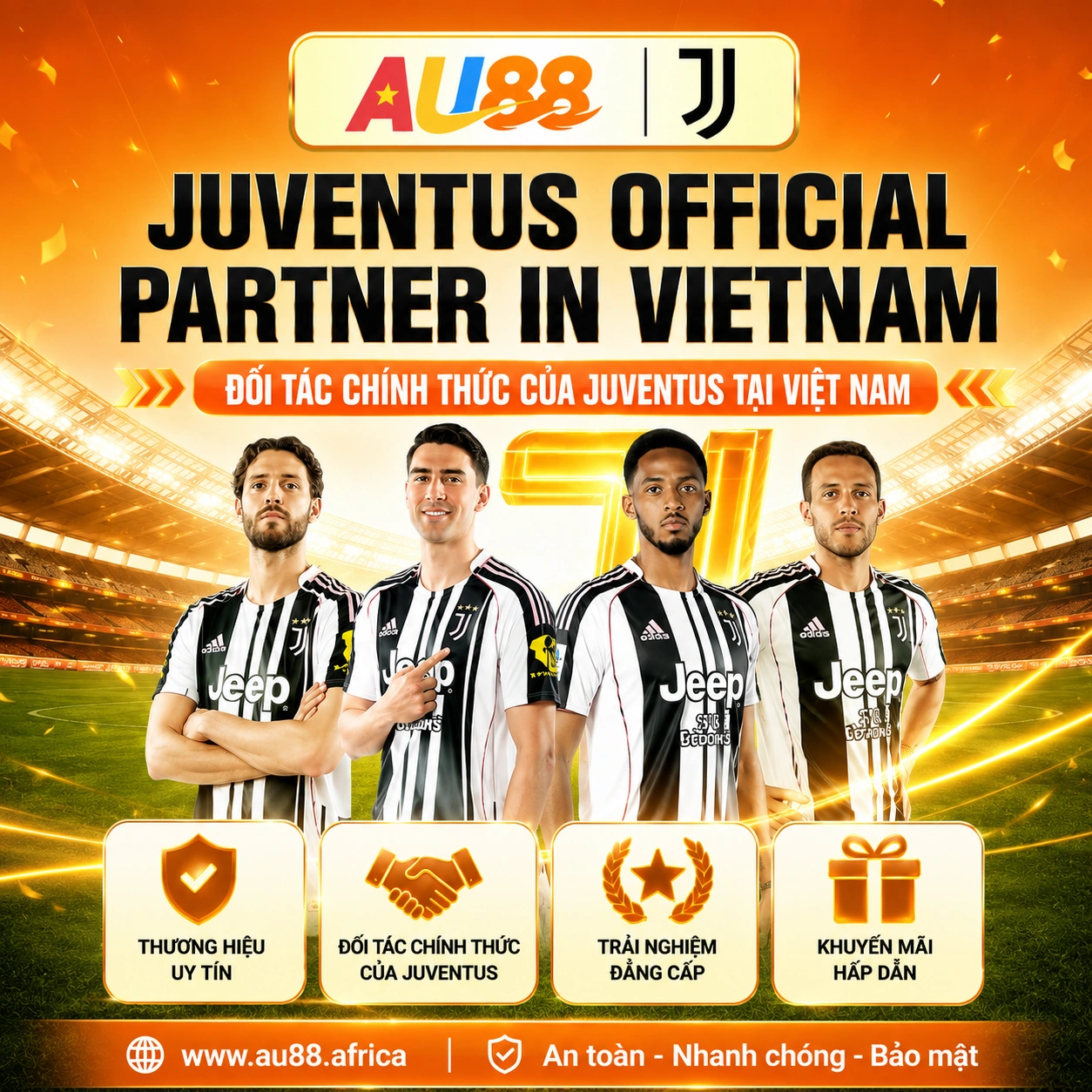 Banner mobile trang chủ AU88 chính thức với bốn cầu thủ Juventus